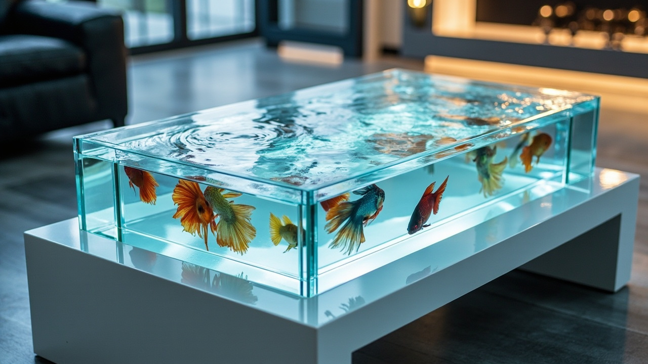 Table basse avec aquarium design moderne  
Table basse avec aquarium pour salon chaleureux